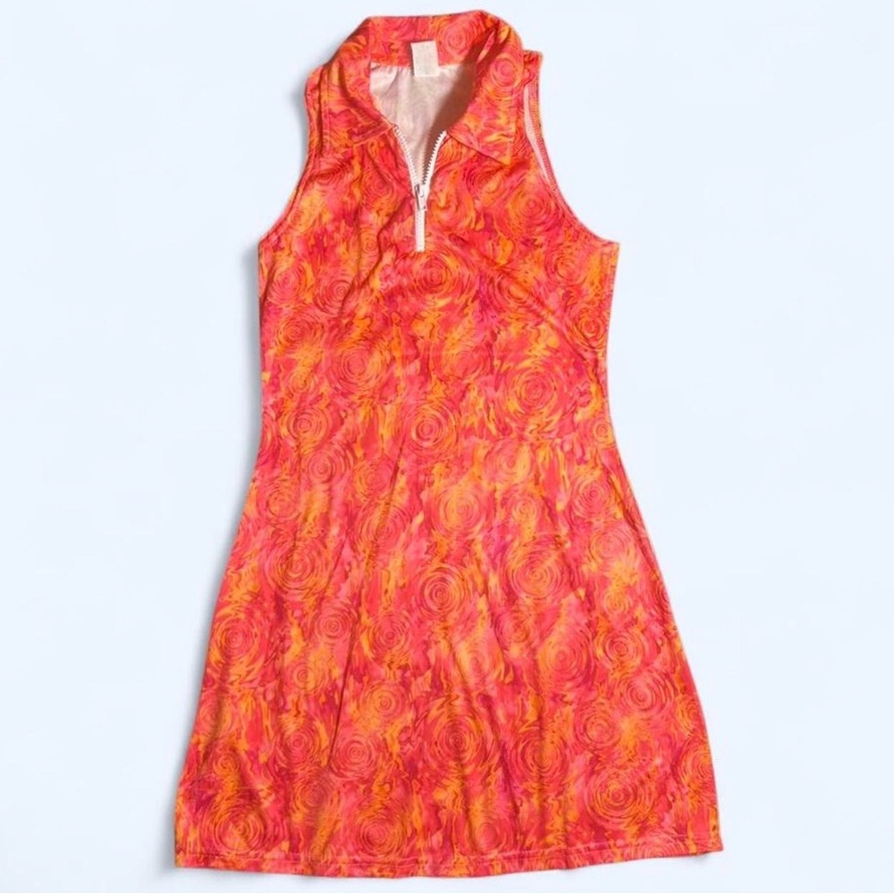 Women’s Sleeveless Pink-Orange Zip Polo Dress